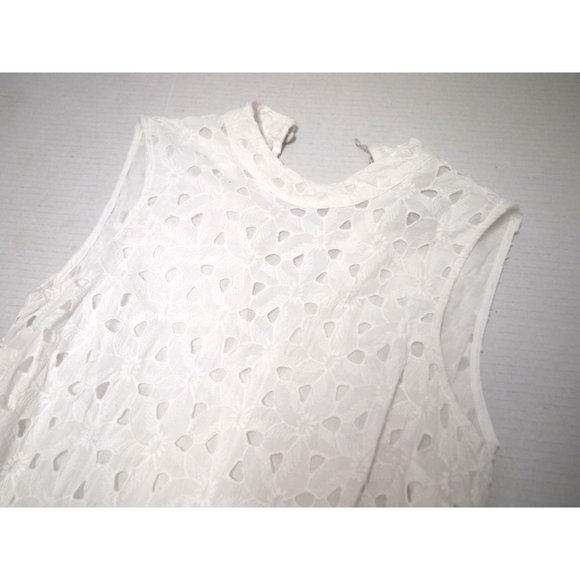 TOPSHOP Womens Broderie Midi Smock Dress 4 White Eyelet Lace Sleeveless Ruffle - Picture 4 of 7